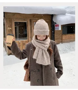 Conjunto de gorro y bufanda de punto estilo coreano para mujer, ropa cálida para el invierno.