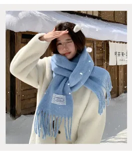 Blauer flauschiger Winterschal mit Fransen für Damen, warmer weicher Strick Reiseschal.