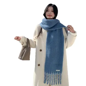 Women's warm wool blend scarf, autumn winter cozy anti-cold tassel shawl, elegant fashion main view.