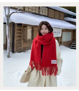 Damen einfarbige Winter warme Quasten Schal, stilvolle gestrickte Mode Accessoires.