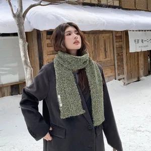 Damen Herbst Winter Warm Wollmischung Schal Mode Einzelfarbig Lang Gestrickter Schal Eleganter Vielseitiger Halswärmer