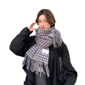 High quality plaid winter scarf for women stylish warm tassel shawl wrap casual daily wear