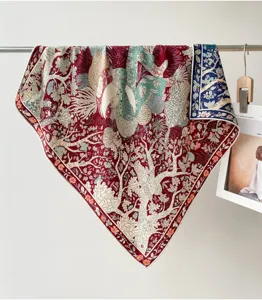 Lusso seta lana quadrato sciarpa vintage arte stampa inverno caldo scialle elegante donna