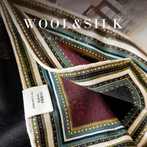 Écharpe Carrée en Mélange de Soie et Laine pour Femmes Élégant Imprimé Géométrique Foulard Moda Automne Hiver Chaud