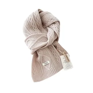 Cozy beige cable knit winter scarf for women, warm thick wool neck warmer daily wear.
