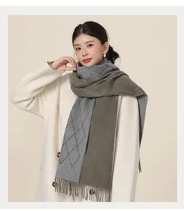 Elegant Korean style women winter warm knitted scarf with diamond pattern detail