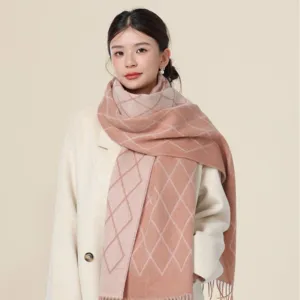 Women winter warm knit scarf elegant diamond pattern stylish cozy fashion neck wrap shawl