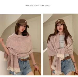 Women fashion imitation cashmere scarf winter warm tassel shawl casual neck warmer stylish
