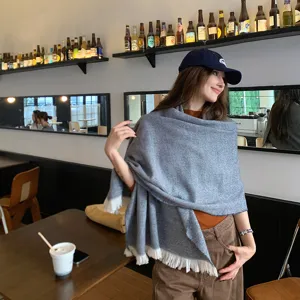 Stylish imitation cashmere scarf for women, warm winter fringe shawl and cozy neck wrap.