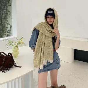 Cozy imitation cashmere winter scarf for women warm soft fringed shawl solid color winter neckwear
