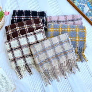 Sciarpa a quadri in finto cashmere con frange calda spessa comoda moda elegante collo invernale