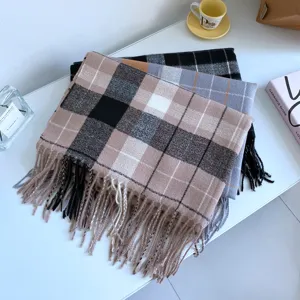 Classic winter plaid tassel scarf soft warm cozy fashion women blanket wrap shawl apparel