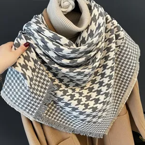 Écharpe pied-de-poule oversize châle frangé hiver élégant couverture chaude douce et confortable
