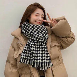 Classic Houndstooth Tassel Scarf Women Winter Warm Imitation Cashmere Shawl Long Soft Neckerchief Fashion Design
