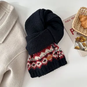 Cozy winter knitted scarf with classic Fair Isle pattern, thick warm neck warmer for women.