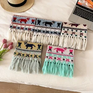 Women Winter Warm Knitted Scarf Korean Ins Style Fair Isle Jacquard Tassel Neck Warmer Fashion Shawl