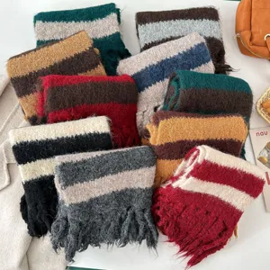 Fashion Winter Warm Knitted Scarf Tassel Plaid Imitation Cashmere Long Scarf For Women Daily Casual Wear