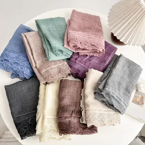 Assorted colors solid lace edge scarves shawls autumn winter cozy soft warm fashion neck accessories