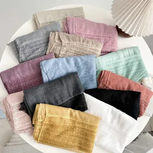 Women's Casual Solid Color Thin Scarf Elegant Lace Edge Shawl Daily Travel Photo Wrap Fashion Neck Scarf