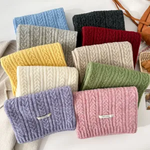 Korean Style Solid Color Twist Knit Scarf For Women Autumn Winter Warm Wool Blend Soft Casual Fashion Neck Scarf