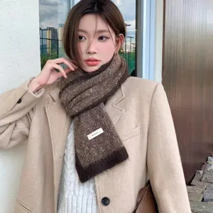 Women's autumn and winter brown knitted mohair scarf cozy stylish warm winter neckwear accessory