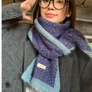 Women's blue purple mohair knit scarf autumn winter thick warm cozy stylish neck warmer soft cozy