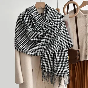 Winter Warm Quaste Schal Klassischer Hahnentritt Imitat Kaschmir Lässig Weich Vielseitiger Langer Halsschal Für Damen Herren