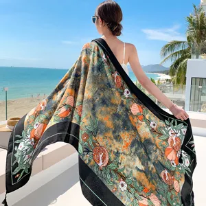 Women sun protection beach shawl scarf seaside vacation floral pomegranates wrap scarf