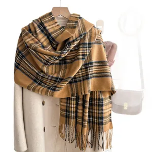 Classic plaid winter scarf for women, warm imitation cashmere shawl neck warmer.