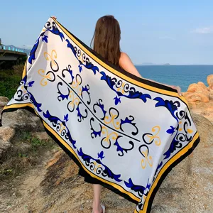 Women silk scarf beach shawl summer sunscreen wrap floral print fashion vacation accessory