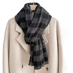 Vrouwen herfst winter geplooide metallics ruitjes sjaal zacht warm lange omslagdoek