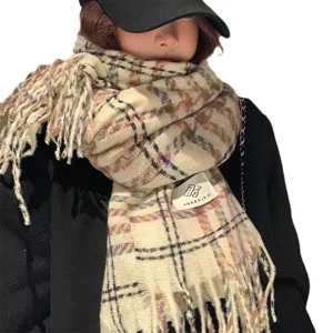 Écharpe à carreaux et franges style coréen pour femme, châle tricoté chaud pour l'hiver.