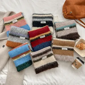 Women Winter Warm Color Block Striped Scarf Wool Blend Soft Cozy Neck Warmer Fashion Casual Scarves For Ladies