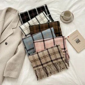 Vintage plaid imitation cashmere winter warm scarf for men and women couple thick shawl