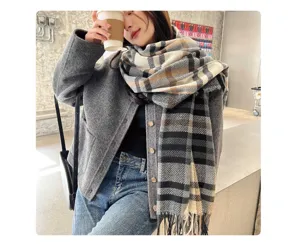 Thickened imitation cashmere plaid scarf for women winter warm retro classic tartan shawl wrap
