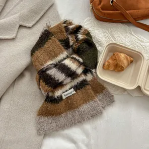 Cozy wool blend loop yarn striped scarf for women, stylish autumn and winter warm neck warmer.