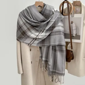 Autumn winter plaid scarf for women, cozy cashmere feel fringe warm long scarf cozy soft.