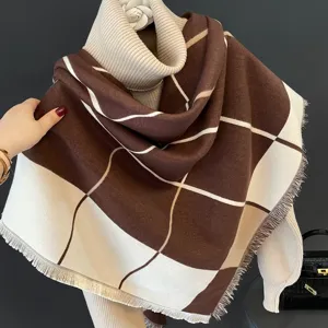 Autunno inverno sciarpa a quadri scialle, stile coreano spessa calda cachemire foulard donna.