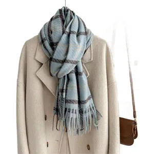 Japanese vintage plaid imitation cashmere winter warm scarf stylish couple cozy shawl.