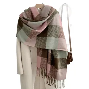 Dicker karierter Schal für Damen, eleganter warmer Fransen-Schal und Schlauchtuch.