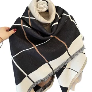 Elegante sciarpa a quadri autunno inverno imitazione cashmere calda spessa donna