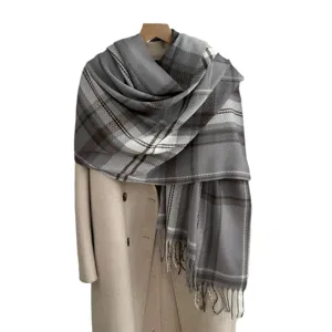 Winter plaid scarf for women warm tassel cashmere feel plaid shawl stylish casual wrap