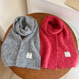 Wool blend knitted scarf winter warm soft cozy thick couple neck warmer red grey detail
