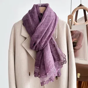 Autumn winter purple lace trim scarf elegant solid color warm neck wrap shawl fashion accessories