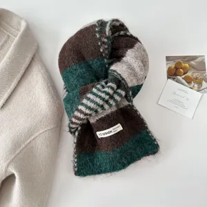 Winter color block striped knitted scarf soft warm cozy fashion women neck wrap casual daily wear