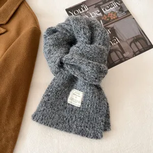 Cozy gray wool-blend knitted winter scarf, soft warm neck warmer for women and men daily.