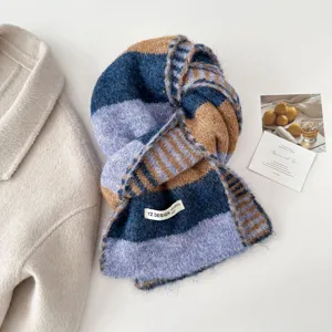 Colorful striped knitted winter scarf, soft warm dopamine color block fashion neck wrap.