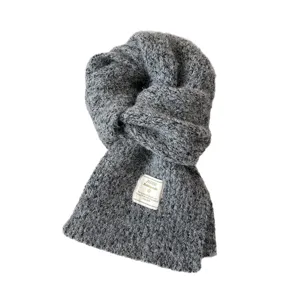 Grey wool winter knit scarf for men and women, cozy solid color warm neck warmer.