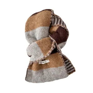 Cozy color-blocked striped knitted winter scarf for women, soft warm neckerchief main view