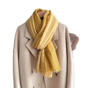 Korean style sweet solid color yellow lace scarf thin soft shawl for women travel photography